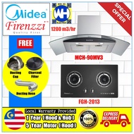 (COMBO SET 02) MIDEA MCH-90MV3 Cooker Hood with Charcoal Filter and FIRENZZI Hob FGH-2013 , Elba Hood EH-E9122ST / Rubine Hood / Fotile Hood / Senz Hood / Rinnai Hood