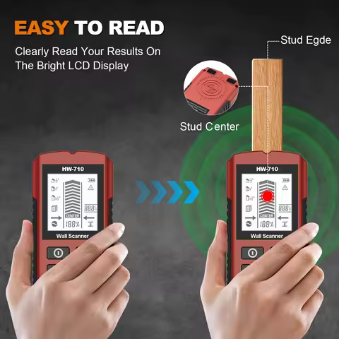 HW-710 Multifunctional Wall Stud Finder, Handheld Metal Wood AC Cable Detector with Depth Tracking F