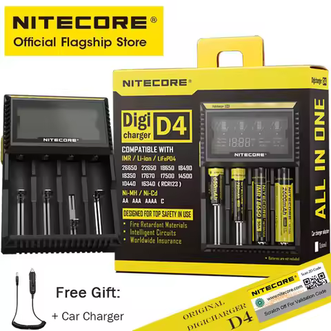Original NITECORE D4 Digicharger LCD Smart Battery Charger for 18650 14500 16340 26650 A AA AAA Batt