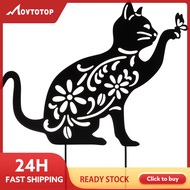 MOVTOTOP Decor Ornament Feedblack Cat Silhouette for Garden Ornaments Outdoor Statue Plugin Decorate Iron