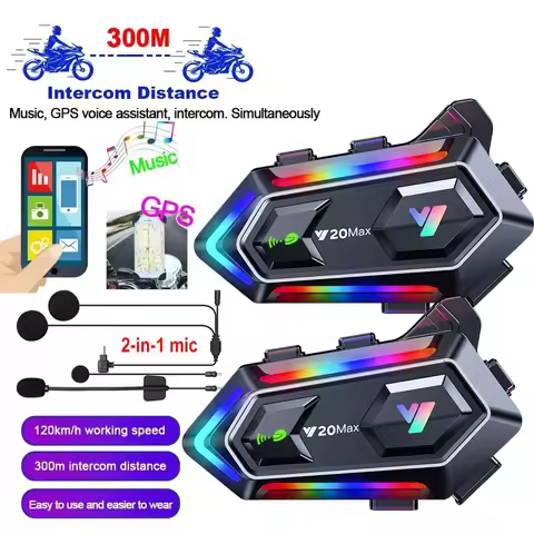 1/2pcs Y20 Max Wireless Bluetooth 5.3 Motorcycle Helmet Intercom Headset Waterproof 1000mAh Intercom
