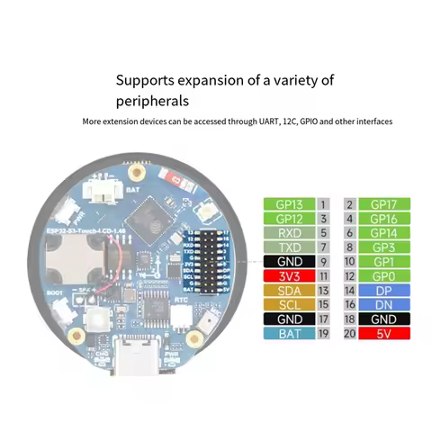 J1UL1N ESP32 S3 Development Board 1.46Inch Round LCD 1.46Inch Display 412X412 QMI8658 Sensor/MIC/SD/