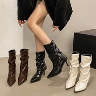 winter boots women winter boots Pointed Ankle Boots Women's 2025 New Autumn and Winter Boots Pleated