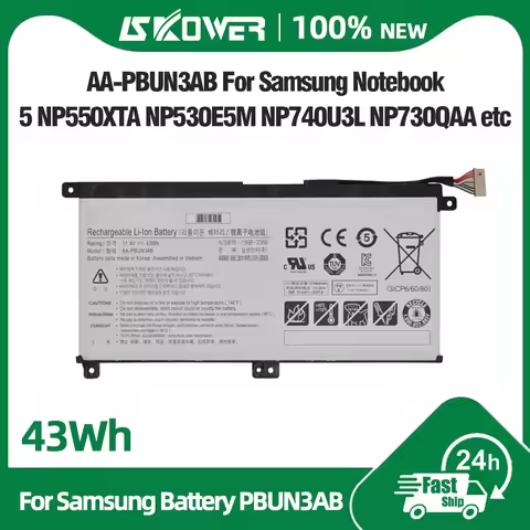 SKOWER AA-PBUN3AB Battery for Samsung NP530E5M NP740U3M NP740U5M Notebook 5 AA-PBUN3QB NP550XTA NP30