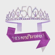 Rhinestone Birthday Tiara Crown Sash Set for Women Girls Sweet 13th 16th 18th 21st 30th 40th 50th 60