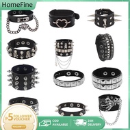 [HF] 90s Punk Bracelet: Triple-Row Spiked PU Leather Bangle for 2024 Party Jewelry