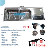 Bak Cuci Piring 2 Lobang stainless +DRAIN/SAYAP / WASTAFEL / KOSSAI KITCHEN SINK K-12050B