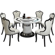 ST/🏮Marble Top Dining Table round Table Turntable Modern Household Stainless Steel Natural Dining Table and Chair round