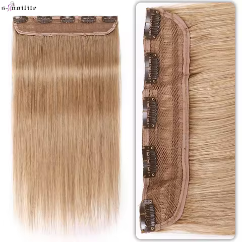 S-noilite Clip In Hair Extensions Human Hair 5 Clips Hairpiece 14-24Inch 75-105g Natural Extension H