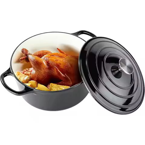 6 QT Enameled Dutch Oven Pot with Lid, Cast Iron Dutch Oven with Dual Handles for Bread Baking, Cook