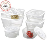 Iwaki (Iwaki) Heat-Resistant Glass Sealed Container White Square 9-Piece Set Sealed Pack & Microwave