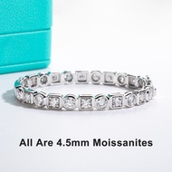 AnuJewel 4.5mm D Color Moissanite Diamond Luxurious Silver Bracelet 18K White Gold Plated Bezel Bang