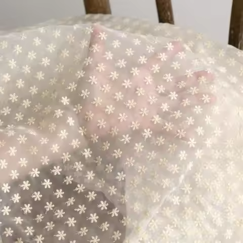 Daisy-Embroidered Organdy Fabric Wedding-Dresses Qipao Hanfu Chinese-Style Clothing Material for Fas