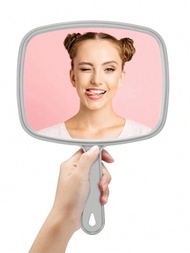 手持鏡，1入組7.9英寸白色攜帶式化妝手柄鏡，適用於美容沙龍，牙科和紋身工作室，宿舍房間梳妝臺，大鏡子