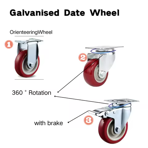 Multi-Specification Casters 2.5 Inches Polyurethane Wheel PU Brake Wheel Rubber Wheel Screw Steering