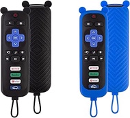 2 Pack Cute Roku Remote Cover, Silicone Protective Case for Roku TV TCL Roku 2/3/4 /Express/Premiere/Voice/Streaming Stick/Ultra RC280 Anti Slip Remote Sleeve Skin (Black not Glow+Royal Blue not Glow)