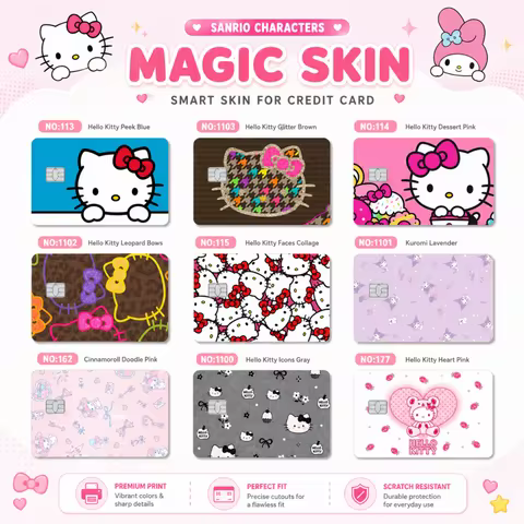 Sanrio Anime Bank Credit Cards Hello Kitty Kuromi Melody Pass Stickers Decoration Waterproof Scratch