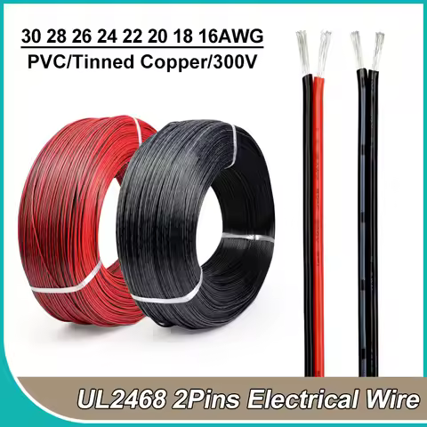 2 ~ 50m 2Pin Electrical Wires 30 28 26 24 22 20 18 16AWG UL2468 Red Black Cable Speaker Wire For LED