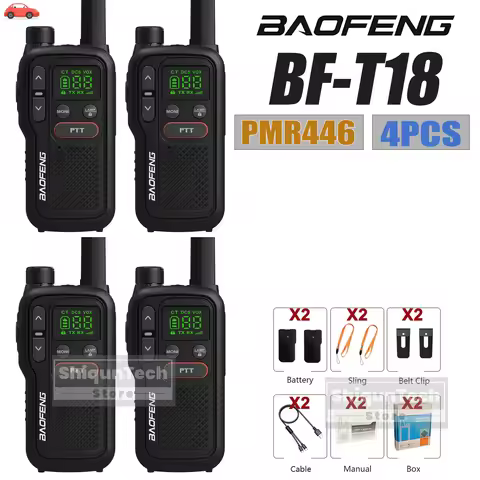4PCS Baofeng BF-T18 Mini Walkie Talkie PMR446 446MHz USB-C Charging 16Channels Flashlight Long Range