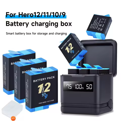 2000mAh Battery for GoPro hero 10 +LCD 3-Slots Charger with Type-C Port for GoPro Hero 9 Go Pro 10 h