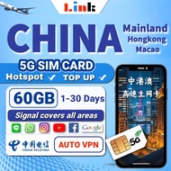CHINA Travel Sim Card 【mainland+HK+Mac】【3~30 days Unlimited data】 4G/5G LTE Prepaid Cards 【✅ Hotspot