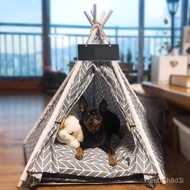 1Pet Teepee Dog &amp; Cat Bed White Canvas Dog Cute House - Portable Washable Dog Tents for Dog(Puppy) &amp; Cat Pet (with Cushi