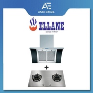 ELLANE EH-2688 90CM STAINLESS STEEL CHIMNEY HOOD WITH ARCH GLASS + ELLANE ES-828SV 86CM 2 BURNER STA
