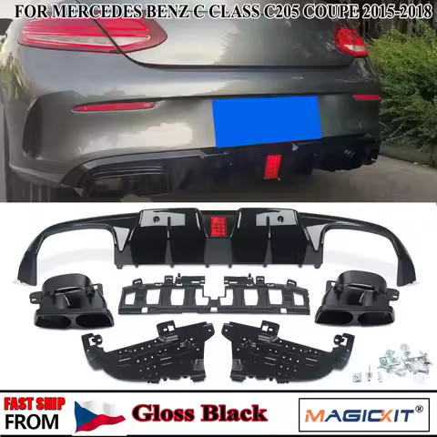 MagicKit Rear Diffuser Quad Mufflers For Benz C205 Sport Coupe C43 C63 AMG 2015-2018