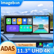 Imagebon 11.3 4K ADAS Rearview Mirror Camera Wireless CarPlay & Android Auto 3 Channel Recording Das