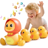 Baby Crawling Toys Set of 4 - Magnetic Ducks Family for Infants 6-9-12 Months, Tummy Time Toys with 