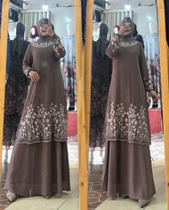 Gamis Melayu Set Hijab Motif Bordir Bunga Terbaru/ Ukuran Jumbo 5L / Gamis Seragaman Malaysia || By 