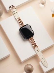 真皮鏈帶手環適用於Apple Watch Series 8/7/6/5/4/SE，附有不鏽鋼錶帶