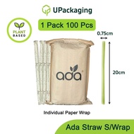 [100 Pcs] BIODEGRADABLE STRAWS Individual Paper Wrap(Broken Rice, Tapioca) ADA Eco Straw with Wrappe