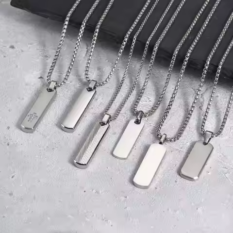 Vnox Mens Silver Color Bar Necklaces, Geometric Stainless Steel Pendant with Box Chain, Minimalst Me