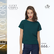 GSP Blouse เสื้อยืดแขนสั้นลายริ้วสีเขียวกรม Lucky Stripes (P9XNGR)