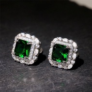 Emerald Silver Earrings Retro Earrings Square 04 Earrings Earrings