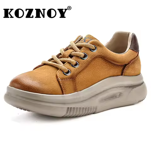 Koznoy 4cm 2025 Suede Cow Genuine Leather Rubber Native Shoes Women Vulcanize Soft Soled Flats Loafe