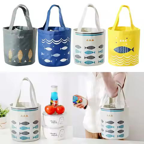 Portable Insulated Round Thermal Cooler Lunch Box Storage Bag Picnic Lunch Box Bag Tote Lunch Box Ba