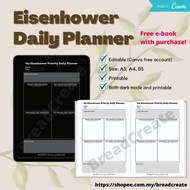 Eisenhower Matrix Digital Daily Planner: Productivity Printable Editable Minimalist To-Do List Goal 