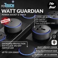 Retouch WATT GUARDIAN Power Socket Track Soft-Click ON OFF Switch Overload Protection 8000W 32A (TRA