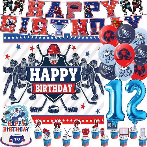 Ice Hockey Theme Birthday Party Supplies Sports Hockey Balloon Backgrounds Cupcake Topper Banner Kid