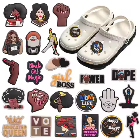 1-24Pcs PVC Mom Life Black Educated Queen Shoe Charms Vote Woman Buckle Accessories Fit Wristbandcut