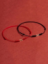 2入組/套幸運八字型紅色編繩情侶手鍊,適用於丈夫、妻子、男女朋友的生日或情人節禮物