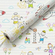 1 Roll 44.5cm/17.5in Wide Notebook Line Hand-Drawn Doodle/Alphabet Self-Adhesive Wallpaper, Waterpro
