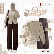 Korean College Outfit (Shoulder + Bella Square + Zipper + Pants) One Set Casual Style Clean Outfit/ 