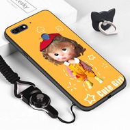 Jinsouwe เคสมือถือเคสโทรศัพท์เคส Huawei Y7 Pro 2019 / Y7 Prime 2018 / Y7 Pro 2018 (แหวนนิ้วมือ + Lanyard) การ์ตูนสาวน้อยสำหรับหญิงปลอกซิลิโคน TPU เคสโทรศัพท์ S