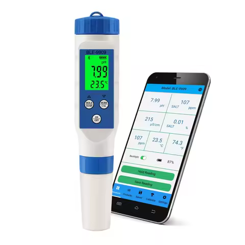 Smart Blue tooth pH Meter 5 in1PH/EC/TDS /Salinity/ TEMP Tester BLE-9909 Meter Powered by YINMIK Mob