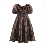 Khaki Puffy Sleeve Midi Dress 80016 (TENC)