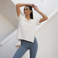 ANDAR Linen-Like Short-Sleeved Top Sports Fitness V-Neck Yoga Stretching