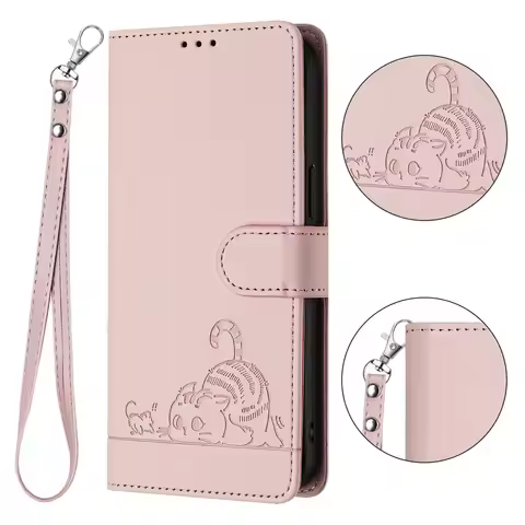 Wrist Strap Cat Leather Phone Case Wallet For Honor 400 200 90 Pro X9b X8b X7b X6b X6c X9a X6a X7c X